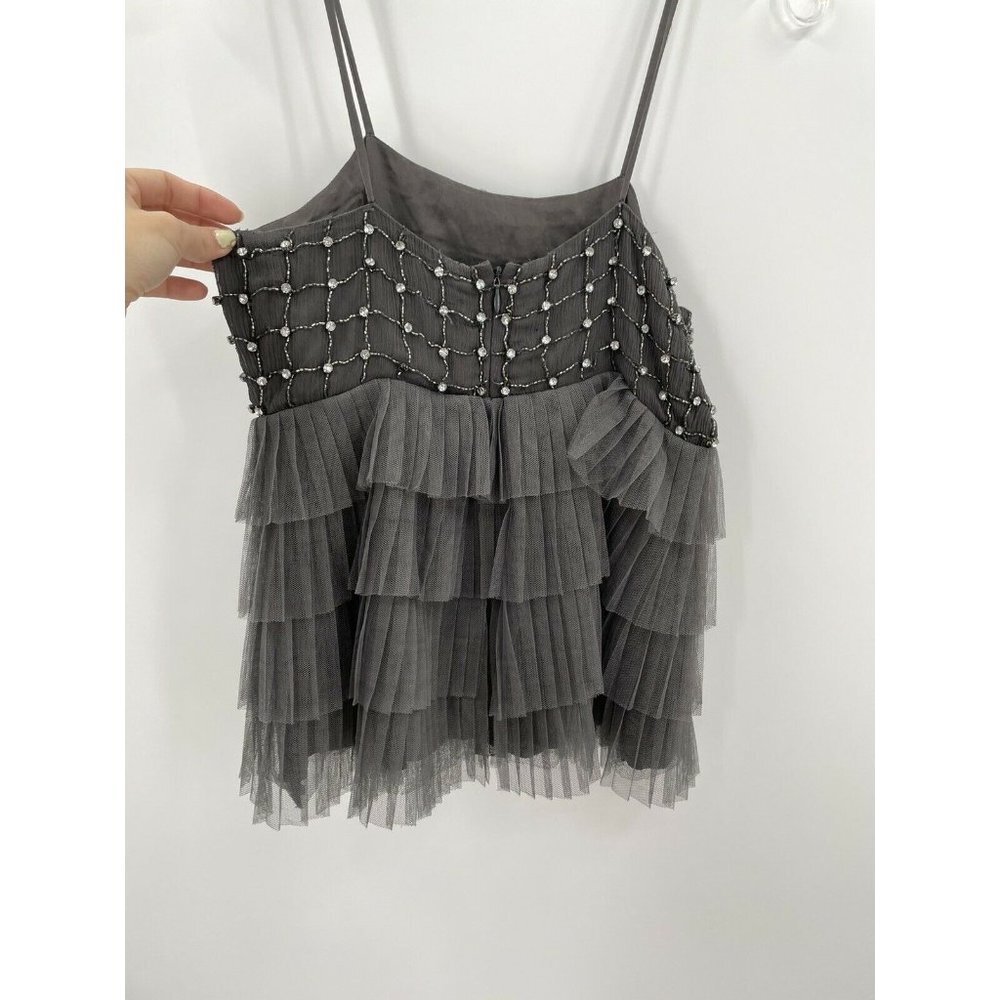 Alice + Olivia Sequin Solid Gray Ruffle Sleeveles… - image 4